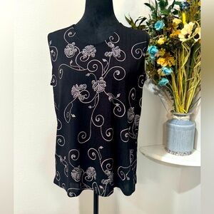 TanJay Black Bright Silver Swirls design 2 Piece Blouse & Jacket Size Medium